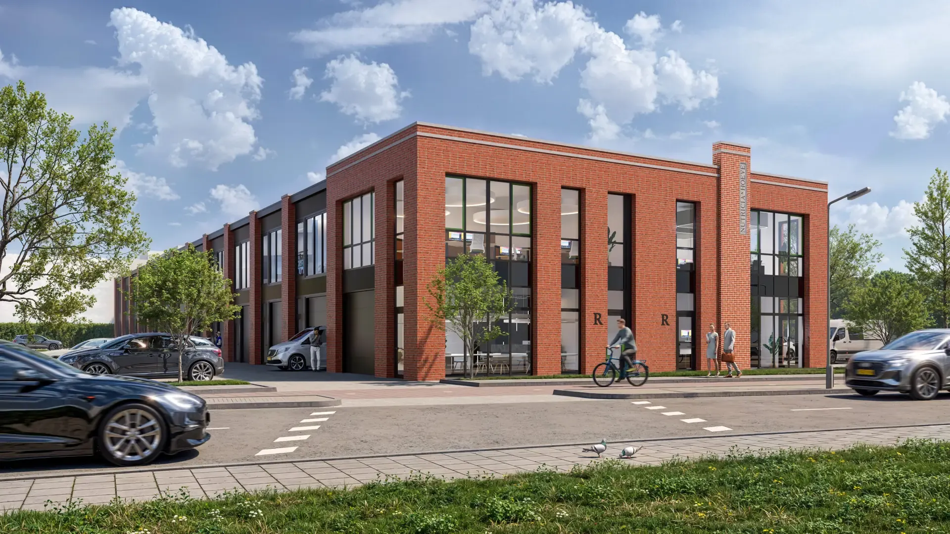 Impressie van Nutripark Zoetermeer, bedrijfsunits met baksteen gevel